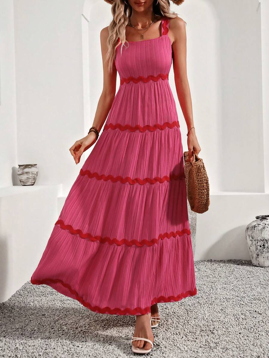 SHEIN LUNE Women's Color Block Edge Cami Dress - Red - View 1