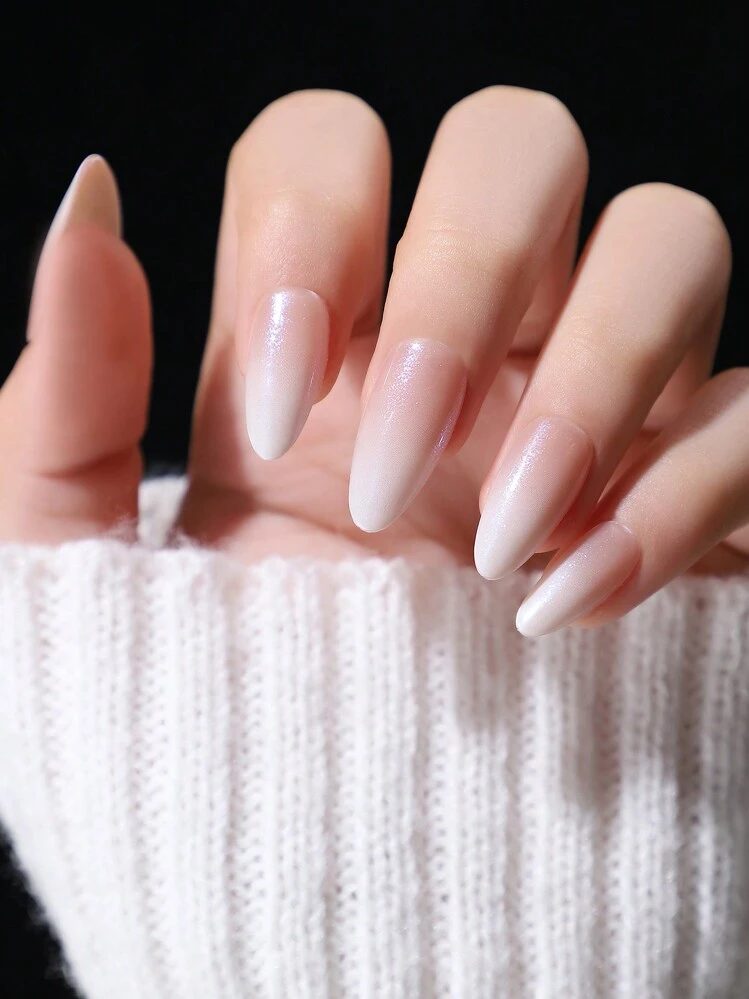 30pcs Nude Ombre Milky White Nail Stickers, Suitable For Mother's Day And Daily Wear, Comes With 1 Nail Buffer Block And 1 Bottle Of Jelly Gel, Nail Art Set Nails Nail Supplies - Multicolor - View 3