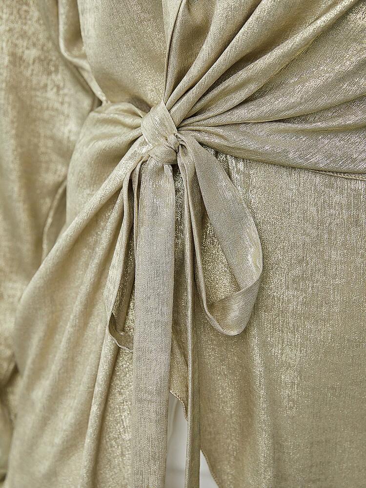 Women's Metallic Fabric Asymmetrical Hemline Shirt Fall Cloth For Women