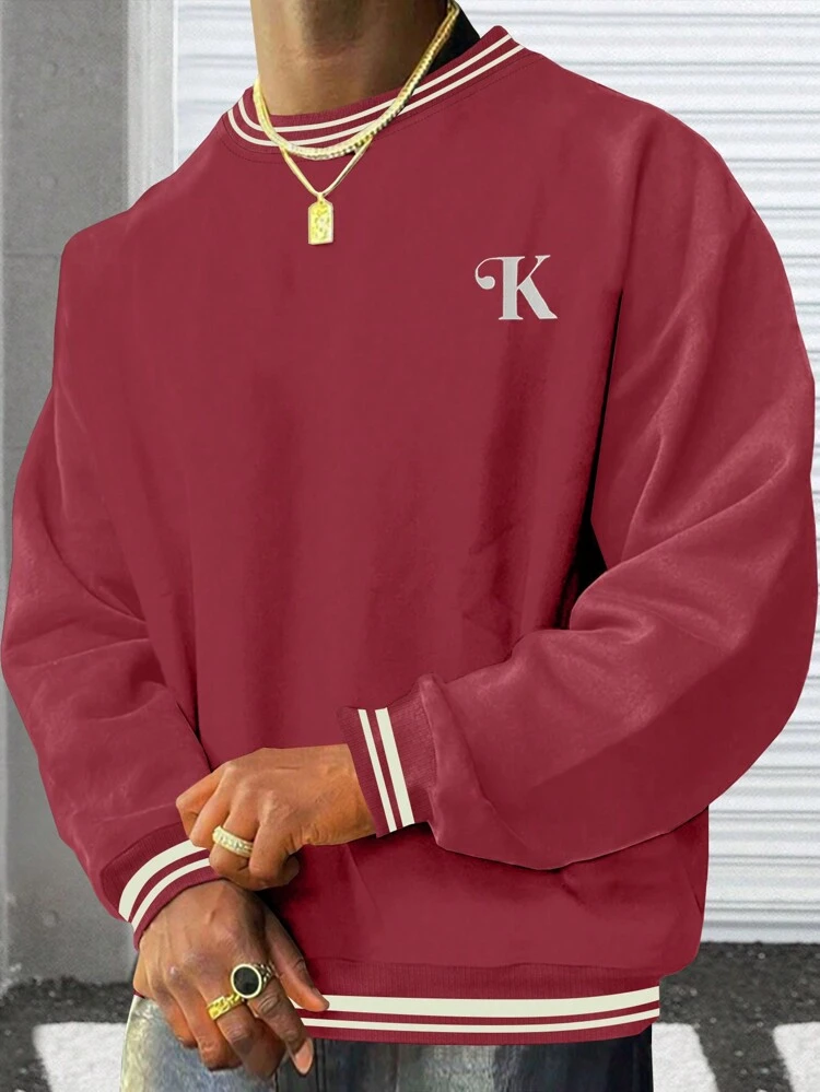 Men's Plus Size Letter Printed Sweatshirt With Round Neckline