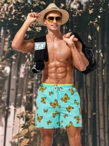 Surfspeed Men's Beach Shorts With Butterfly Print And Drawstring Waist - Mint Blue - View 5