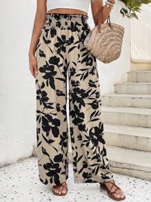 Breezaya Pantaloni A Gamba Larga In Vita Elastica Stampati Con Fiori