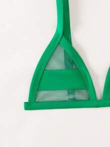 SHEIN Swim Top de traje de baño de malla transparente, top de bikini triangular micro para verano, playa, natación, vacaciones - Verde - Ver 5
