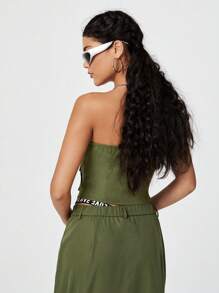 SHEIN EZwear 多口袋工裝背帶褲上衣 - 軍綠色 - 查看 2