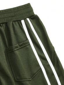 Manfinity Campus Court 男式侧边带装饰慢跑裤 - 軍綠色 - 查看 6