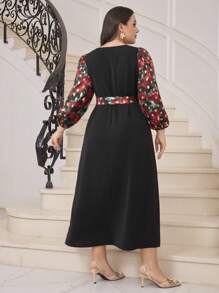 Modelyn Plus Size Women's Arabian Printed Lantern Sleeve Dress Long Evening Dresses - Multicolor - View 2