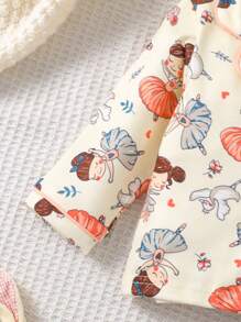 Baby Girl Cute Cartoon Dancing Girl Printed Pajama Set - Apricot - View 4
