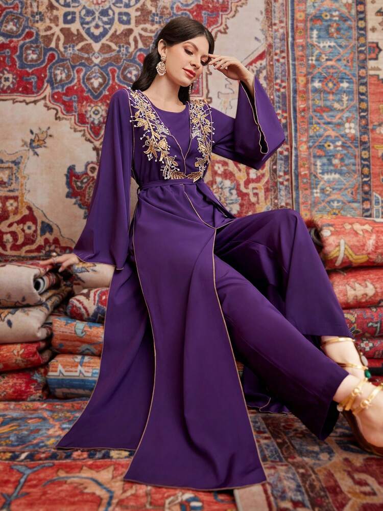 Women's Embroidery Decor Color Block Trim Jumpsuit Fall Cloth For Women