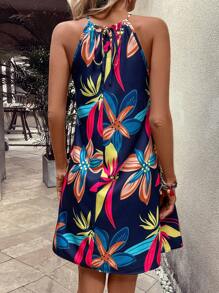 Breezaya Women's Floral Print Halter Neck Dress - Blue - View 2
