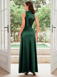MUXXN Đầm cocktail không tay bằng satin kiểu cổ điển thập niên 1950, đầm dạ hội trang trọng thanh lịch dành cho khách dự đám cưới, lễ tốt nghiệp, tiệc chiêu đãi và các dịp khác. - Màu xanh lá cây đậm - Xem 2