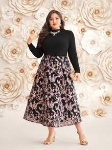 Modelyn Plus Size Solid Color Top And Floral Print Skirt Two-Piece Set 2 Piece Set