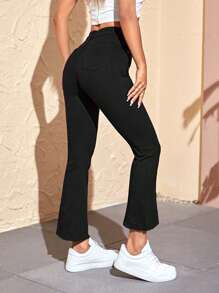 SHEIN EZwear Solid Flare Leg Jeans - Black - View 2