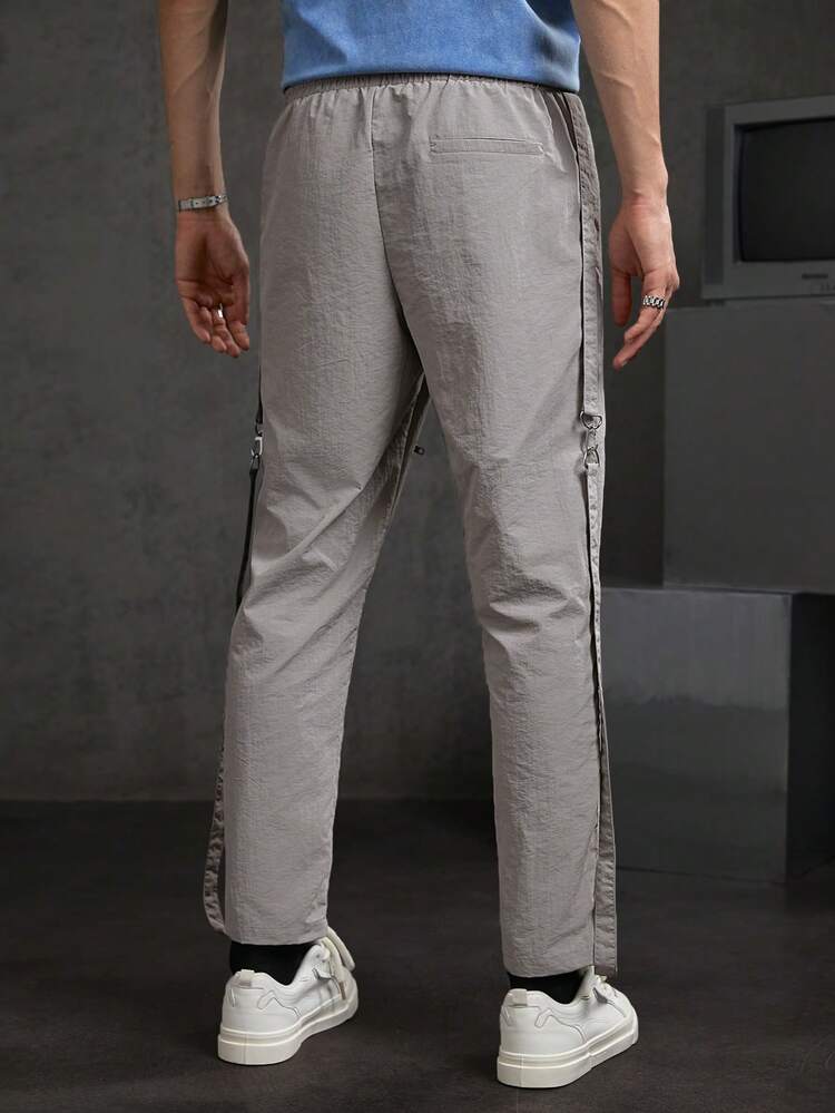Men's Zipper Design Woven Long Pants