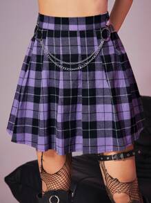 ROMWE Grunge Punk Của phụ nữ Mô hình chuỗi Kẻ sọc Ruffled Váy mini - Màu tím - Xem 1