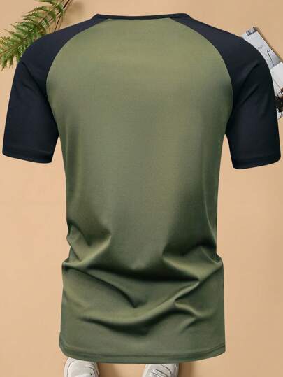 Nova camiseta masculina de verão de manga curta Henley, estampa casual de águia, lazer, viagem, ao ar livre, acampamento, tops masculinos