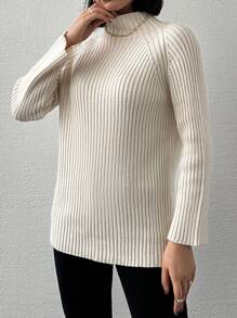 EURMUSE Mock Neck Raglan Sleeve Sweater Without Belt - Beige - View 4