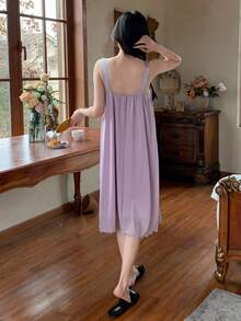 DAZY Của phụ nữ Màu thuần Xếp li Cami Váy ngủ - Màu tím - Xem 2