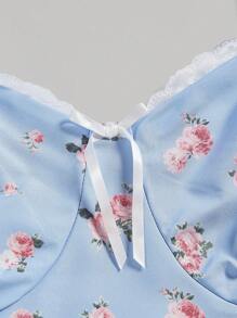 SHEIN MOD Plus Size Women's Floral Printed Cami Dress - Baby Blue - View 3