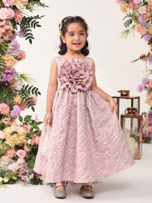 SHEIN Young Girl's Sleeveless Round Neck Dress With Short Sleeves, Gorgeous Floral Design - Multicolor - View 3