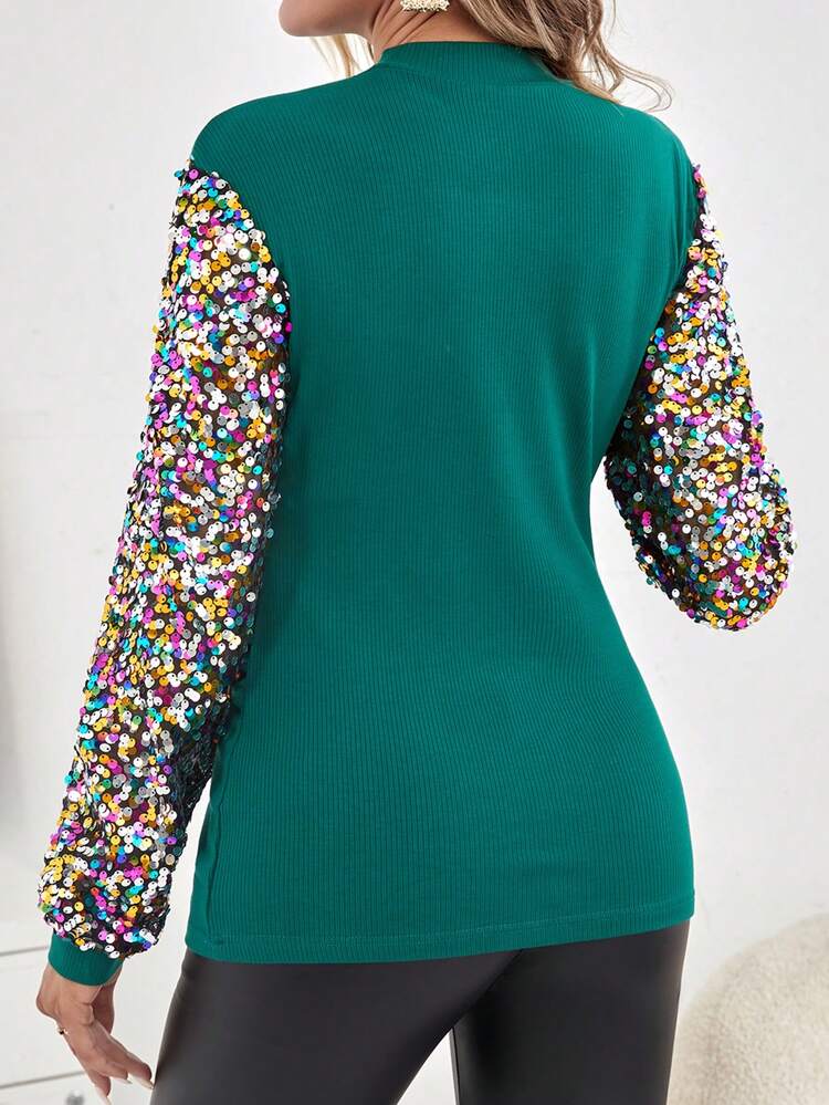 Pregnant Women's Sparkly Patchwork Stand Collar T-Shirt For Maternity
