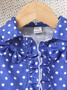 SHEIN Baby Girl Casual And Cute Polka Dot Ruffle Strap Dress And Short Sleeve Jacket Set - Pink - View 4