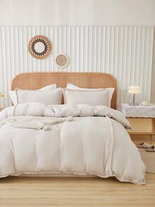 3件套涤纶面双线加四面绒被套（1个被套+2个枕套，不含填充物）现代美式田园森系经典柔软亲肤被套套装，适合所有季节，适用于居家、卧室、客房、主卧 - 米色 - 查看 13