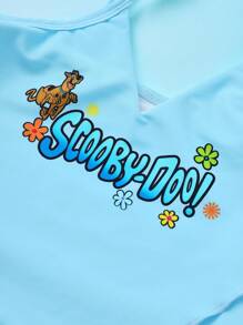 SCOOBY-DOO X SHEIN Tween Girl Cartoon & Letter Graphic Bikini Set - Blue - View 4