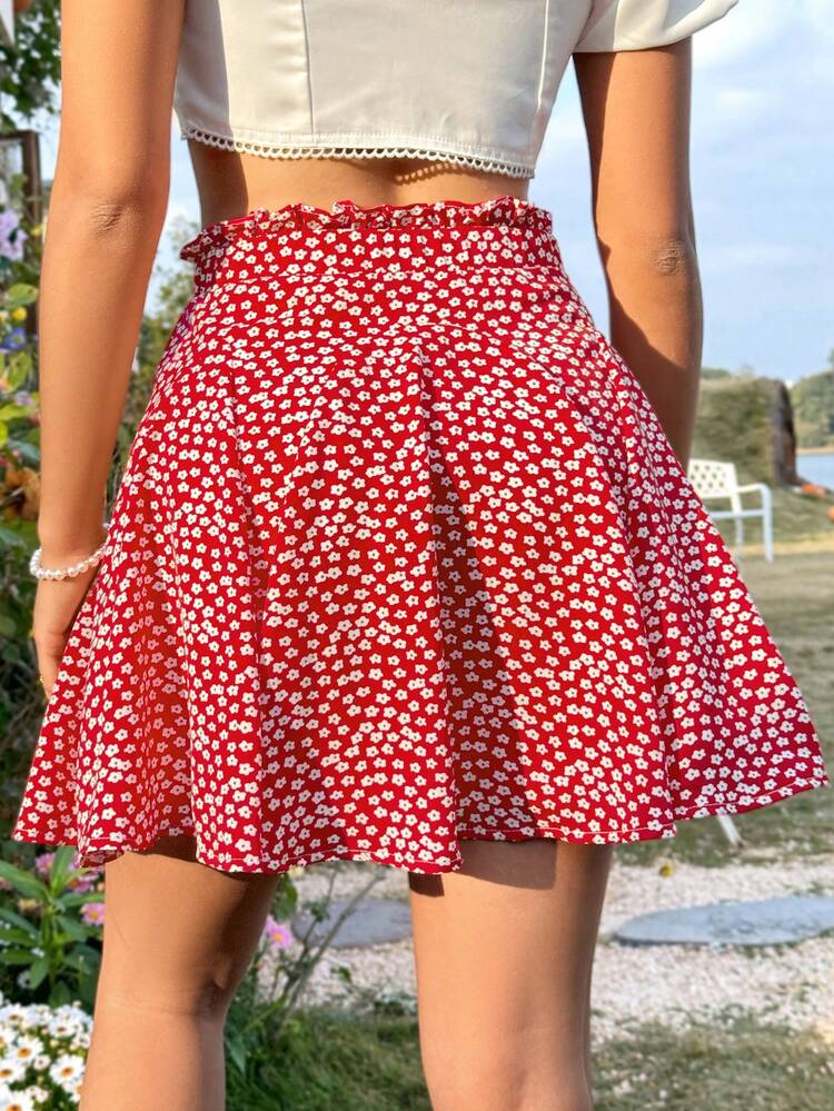 Women's Printed Frill Trim Skirt