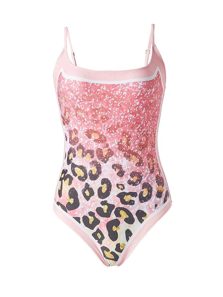Women'S Gradient Leopard Print One Piece Swimsuit Summer