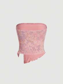 SHEIN MOD Women's Ruched Strapless Floral Top - Multicolor - View 2