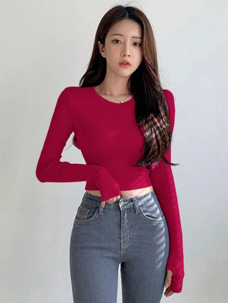 Women's Slim Fit Crop Long Sleeve T-shirt