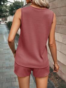 SHEIN LUNE Của phụ nữ Màu thuần Giải trí Bộ - Màu hồng gỉ - Xem 2