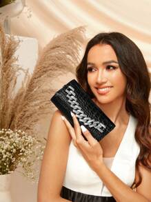 SHEIN Belle 女性時尚黑色手拿包 - 黑色 - 查看 11