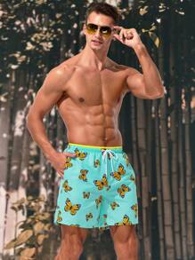 Surfspeed Men's Beach Shorts With Butterfly Print And Drawstring Waist - Mint Blue - View 4