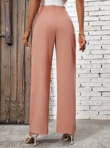 SHEIN Clasi Women's Solid Color Knot Waist Pants - Orange - View 2