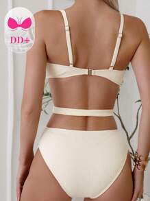 SHEIN Swim 女士镂空腰部连体吊带泳衣 带可拆卸腰带 夏季 - 米色 - 查看 4