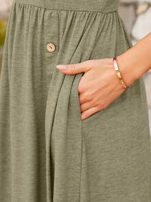 DEARCASE Button Decorated Short Sleeve Waist Cinched Dress - Navy Blue - View 5