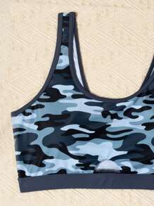 Teen Girls' Camouflage Print Tank Top And Shorts Bikini Set - Grey - View 7