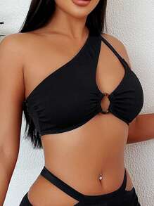 SHEIN Swim 夏季海滩女士单肩镂空比基尼套装