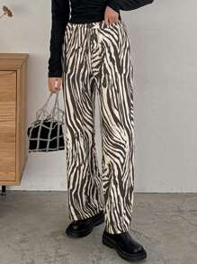 FRIFUL Designer Women's Zebra Print Elastic Waist Long Pants - Multicolor - View 7