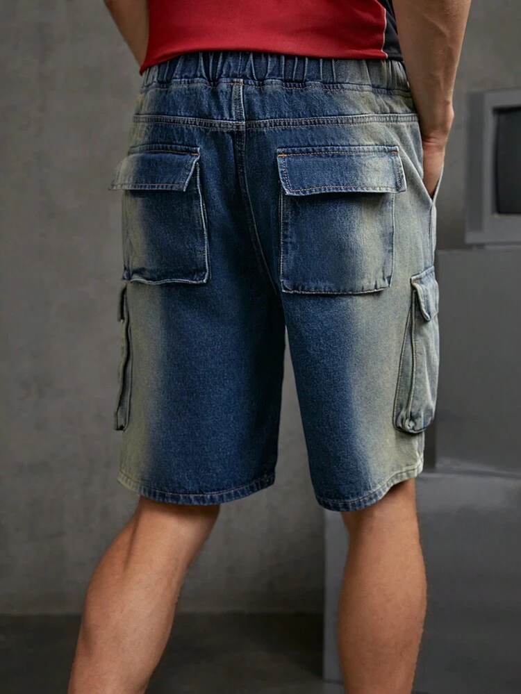 Men's Gradient Color Cargo Denim Shorts