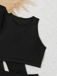 Conjunto de 3 piezas para niña preadolescente: Nueva moda, conjunto de unicolor con parches de malla