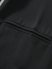 Manfinity Mode Men's Solid Color Band Collar Suit Jacket And Pants Set - Black - View 5