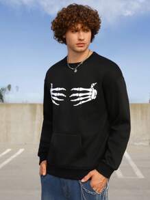 Manfinity Roghcode Men's Skull Printed Sweatshirt With Front Pocket - Black - View 4