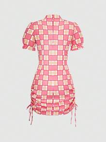 SHEIN Unity 旗袍扣緊短袖束繩細節連衣裙 - 彩色 - 查看 2