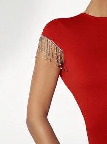 SHEIN BAE Backless Rhinestone & Tassel Merged Dress