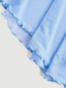 SHEIN MOD Solid Color Splice Mesh & High Low Hem Cami Dress - Blue - View 4