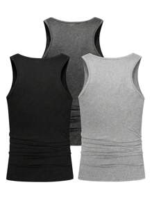 Manfinity Homme Set de 3 piezas de camisetas sin mangas de cuello redondo para hombre