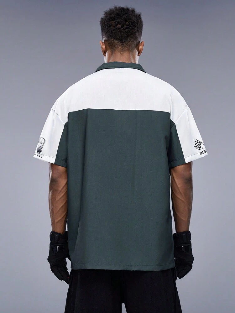 Men Letter Graphic Colorblock Oversize Shirt