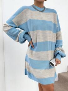 EURMUSE Two Tone Drop Shoulder Sweater Dress - Baby Blue - View 5